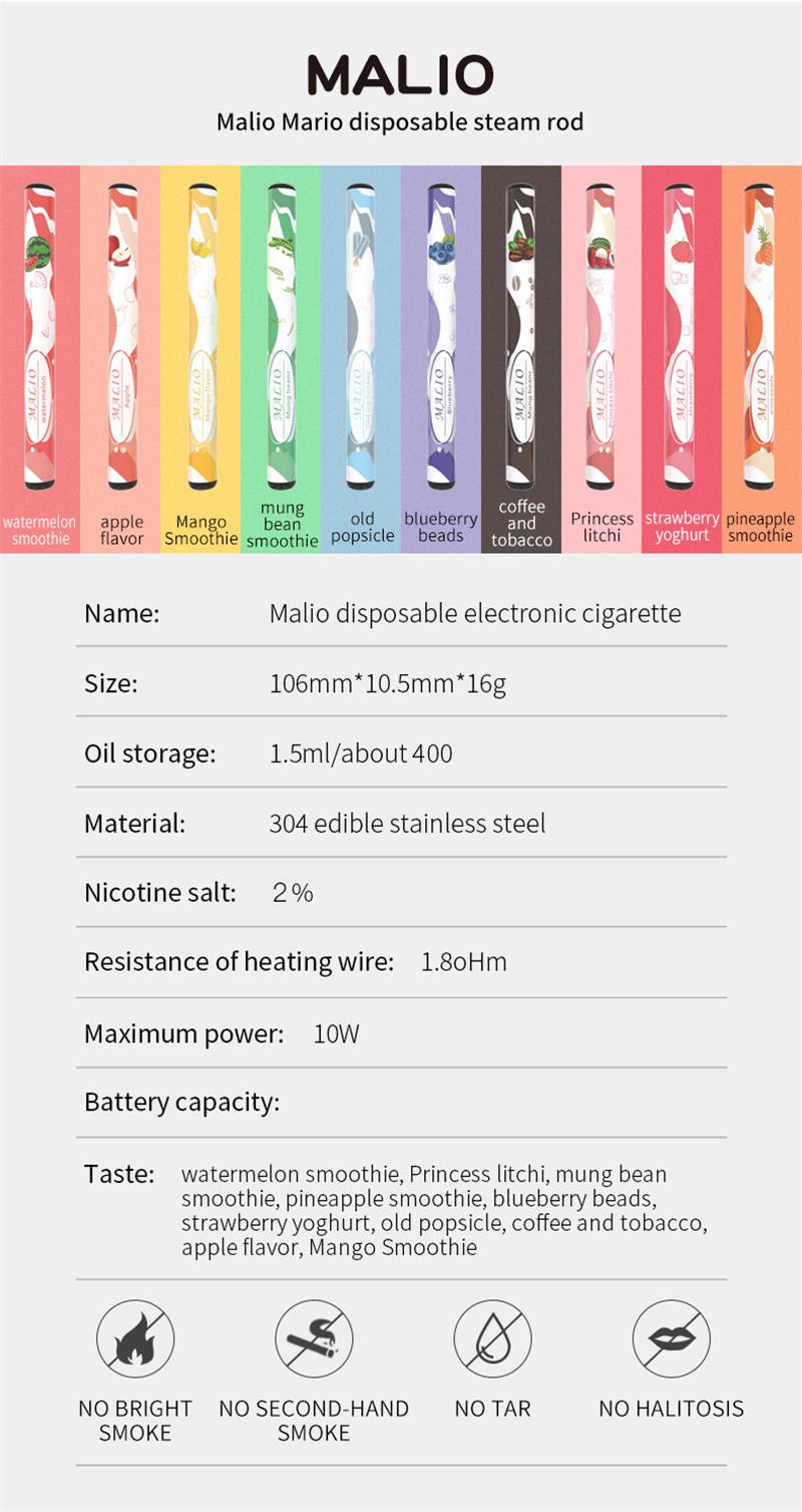 ISK031 Pen Vape pakai Buang Malio 2% nikotin 400 Puff Bulat Kecil