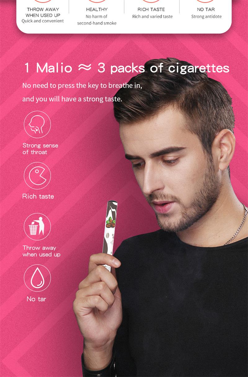 ISK031 Pen Vape pakai Buang Malio 2% nikotin 400 Puff Bulat Kecil