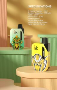 ISK051 Vape POD Boleh Isi Semula 3000 Puffs Boleh guna dengan aliran udara boleh laras kartrij boleh ganti boleh dicas semula